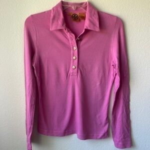 Tory Burch top collared polo long sleeve size XS pink athleisure Streetwear